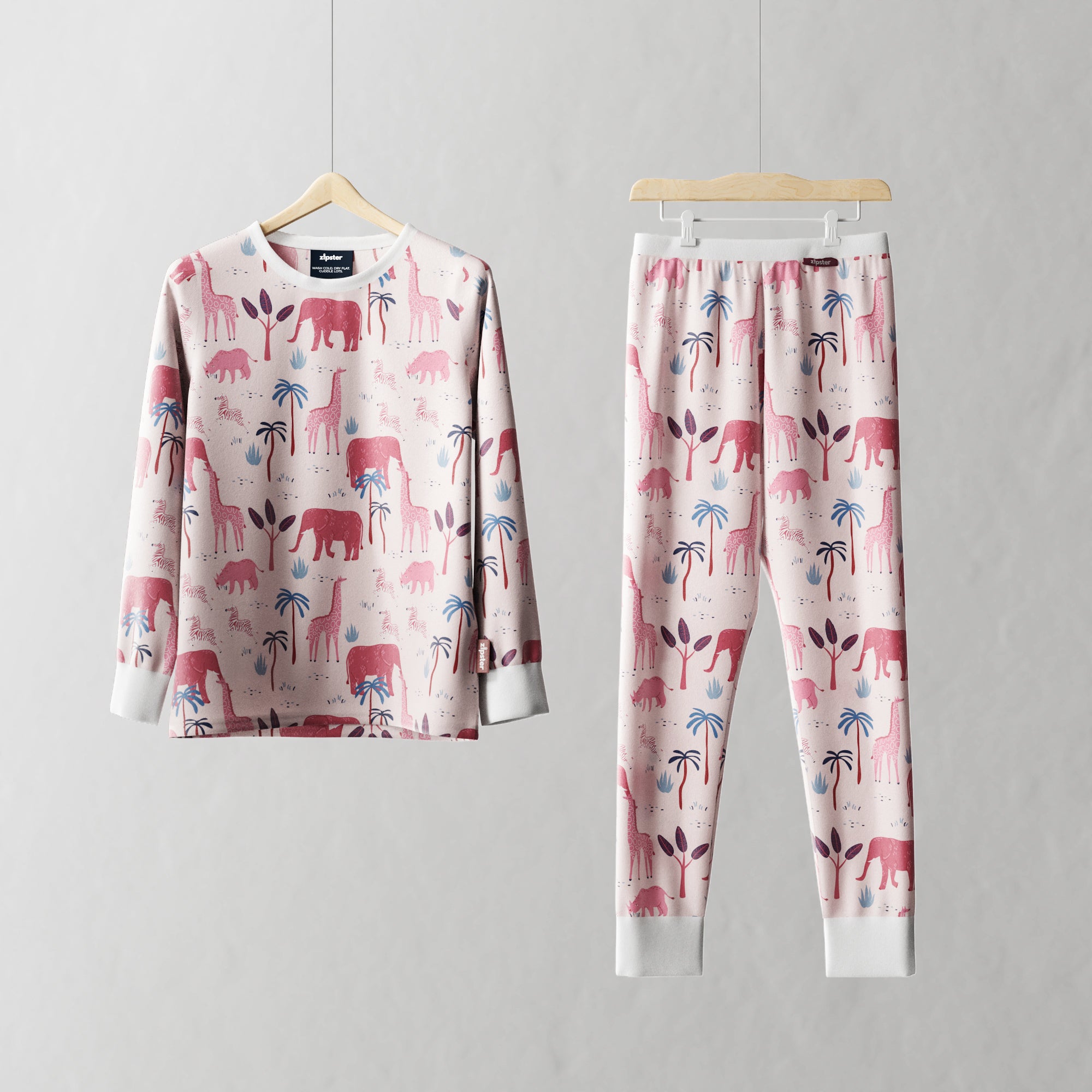 Children's PJ Set Pink Safari