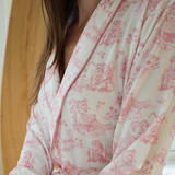 Rosa Toile de Jouy Bambus-Robe für Frauen