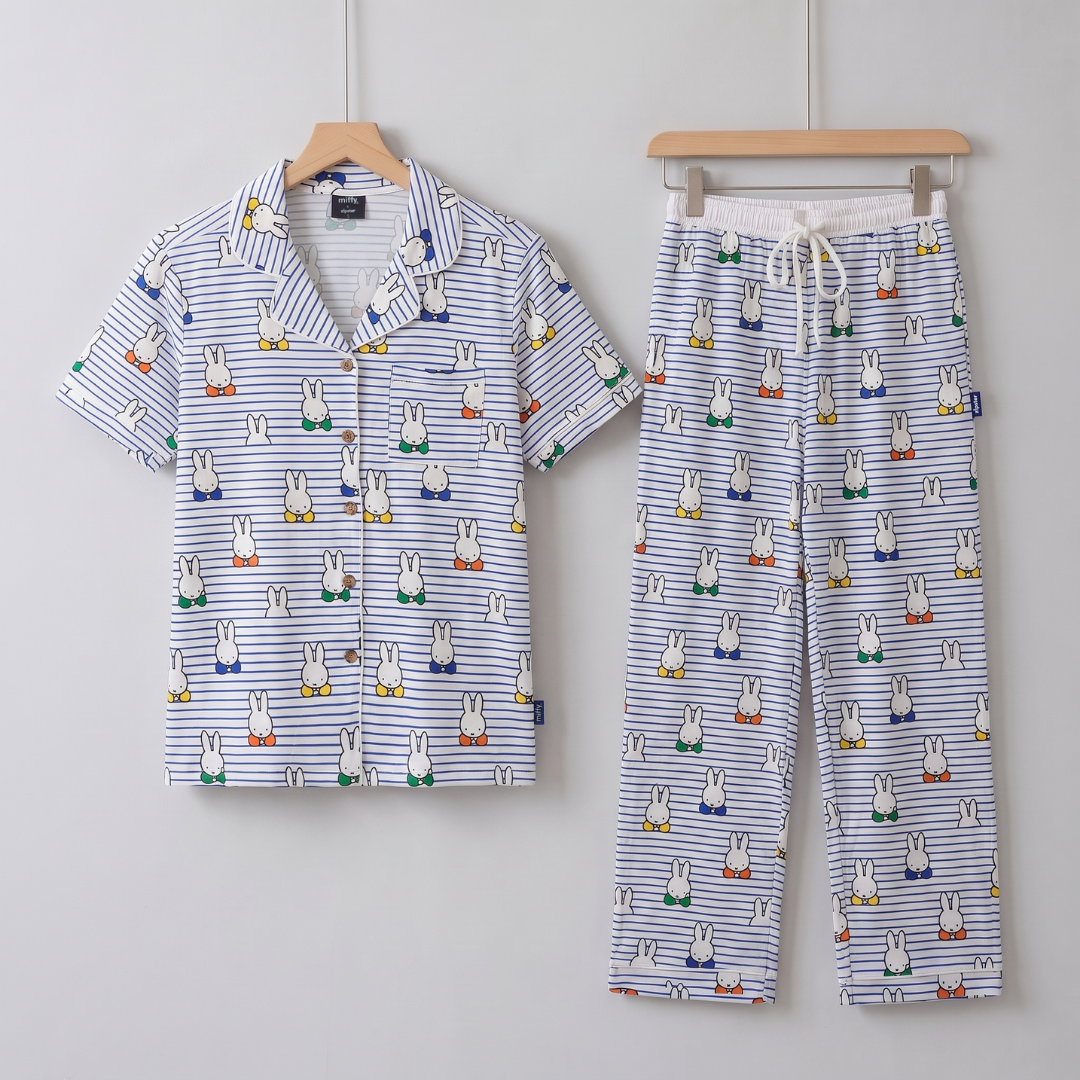 Men's Miffy Peek-a-Boo Blue bamboo pyjama set, front view